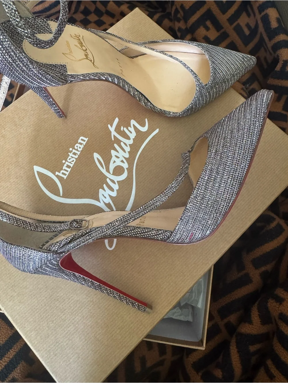 Christian Louboutin Silver Fliketta 100 Glitter Pointed-Toe Pumps